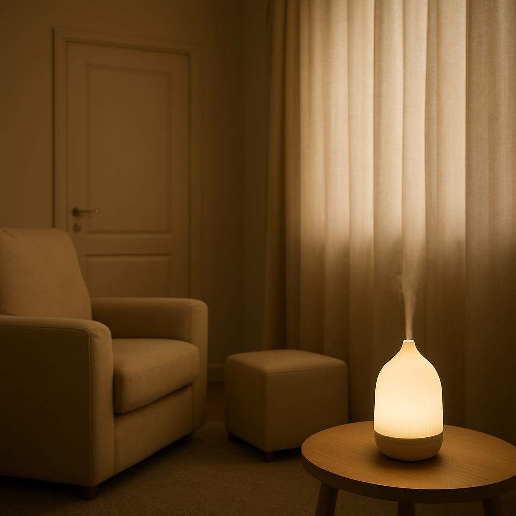 Detalhe do consultório focado em privacidade e acolhimento